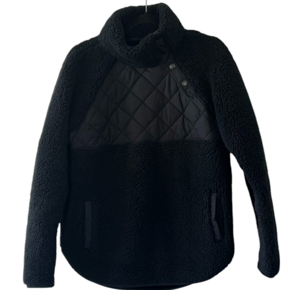 Women's Abercrombie‎ & Fitch Black Asymmetrical Fleece Quilted Coat Size Small - Picture 2 of 5